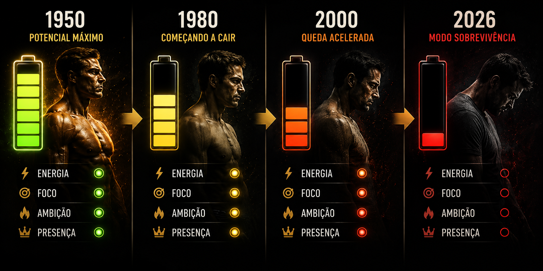 Queda da testosterona de 1950 a 2026